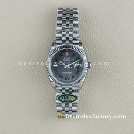 Rolex Datejust 126234-0045 | Quadrante Wimbledon Grigio Ardesia 36mm | Lunetta Fluted in Oro Bianco | Replica Super Clone di Alta Qualità Clean Factory