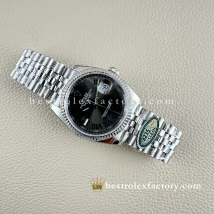 Rolex Datejust 126234-0045 | Quadrante Wimbledon Grigio Ardesia 36mm | Lunetta Fluted in Oro Bianco | Replica Super Clone di Alta Qualità Clean Factory