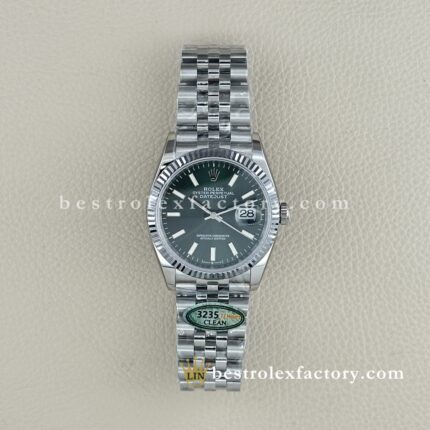 Rolex model number 126234-0051 dial color Green and replica source Clean Factory