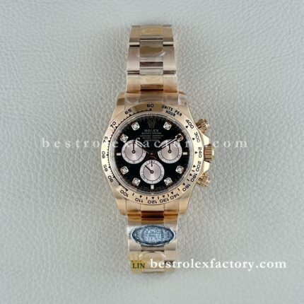 Rolex Daytona 126505-0002 Replica Clean Factory Oro Everose Quadrante Nero Sundust Diamanti Moissanite