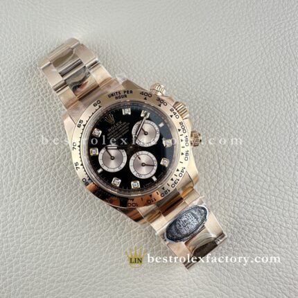 Rolex Daytona 126505-0002 Replica Clean Factory Oro Everose Quadrante Nero Sundust Diamanti Moissanite