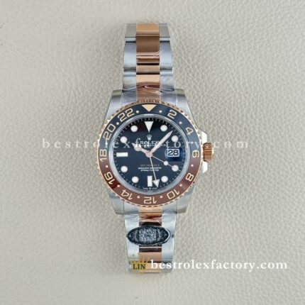 Clean Factory Rolex GMT-Master II Root Beer Super Clone 3285 Movement 126711CHNR-0002 The best replica and upgraded real rose gold wrapped two tone Oyster Bracelet