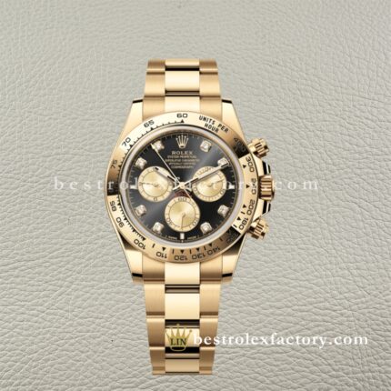 Rolex Daytona 126508-0003 Replica Clean Factory Oro Giallo Quadrante Nero Diamanti Moissanite