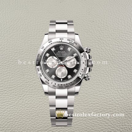 Rolex Daytona 126509-0002 Replica Clean Factory Oro Bianco Quadrante Nero Moissanite