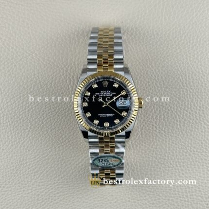 Rolex Datejust 126233-0021 Moissanite Super Clone – Black Dial, Yellow Gold Two-Tone | Clean Factory Replica